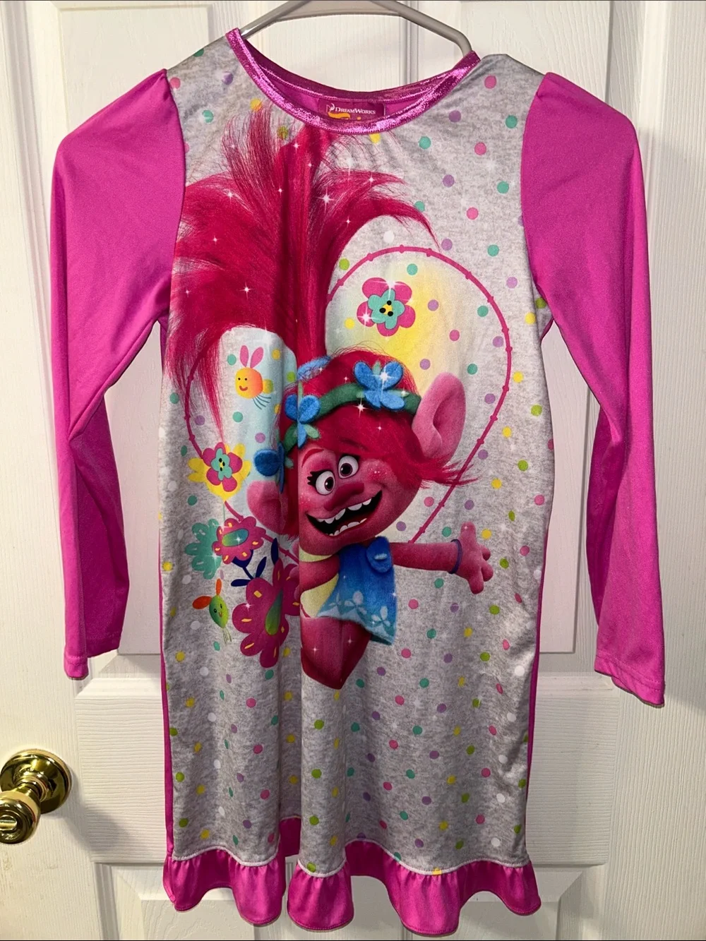 DreamWorks Trolls Bright Pink Girls Top with Yellow Logo